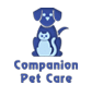 Logo of a blue dog sitting with a light blue cat between its legs, above the text "Companion Pet Care" in blue letters on a light grey background, representing expert veterinarian care for your pets.