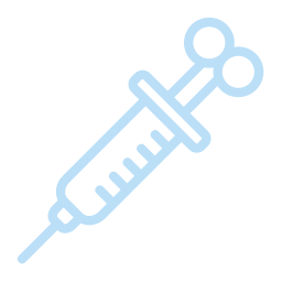 Light blue line drawing of a syringe with a needle, shown at an angle on a light gray background—ideal for illustrating vet or veterinarian tools.