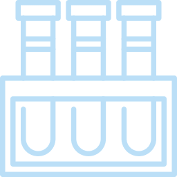 Light blue line drawing of three test tubes held in a test tube rack, depicted in a simple, minimalist style—perfect for illustrating a veterinarian or vet laboratory on a white background.