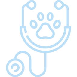 A blue outline of a stethoscope encircling a paw print, symbolizing veterinary care or the dedication of a veterinarian to animal healthcare.