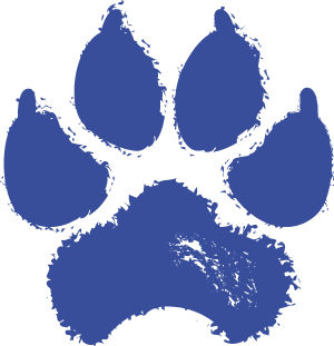 A blue, textured paw print with four toes and a large pad, appearing as if painted with rough brush strokes on a white background—perfect for any veterinarian or vet clinic logo.